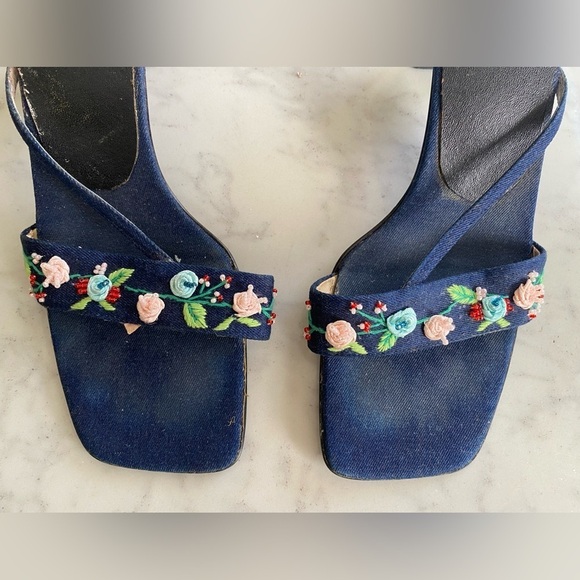 Bandolino Blue Denim Slides with Rosette Embellishments 7.5 - Picture 3 of 6